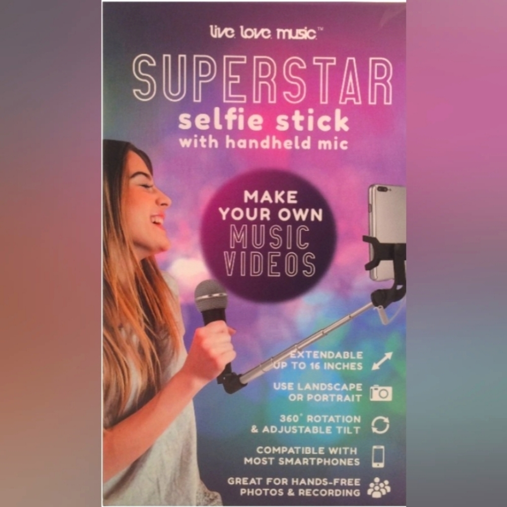 Live. Love. Music Superstar Selfie Stick With Handheld Mic